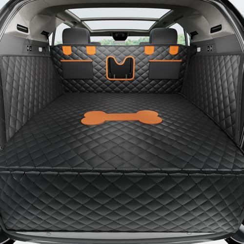 PREWERK Dog Cargo Liner for SUV, PU Leather 100% Waterproof Pet Trunk Cargo Cover Dog Seat Mat for SUVs Sedans Vans with Bumper Flap Protector, Non-Slip, Large Size Universal Fit, Black