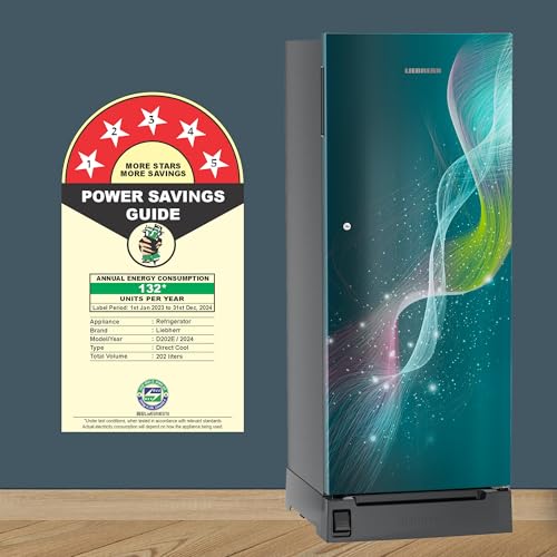 Image of Liebherr 202L 5 Star Inverter, Direct Cool,Handsfree Open with Foot Pedal,Pocket Handle,Single Door Refrigerator,20 Yrs Warranty on Compressor, Freezer 22L, Vegetable Organiser,Teal string(2024 Model)