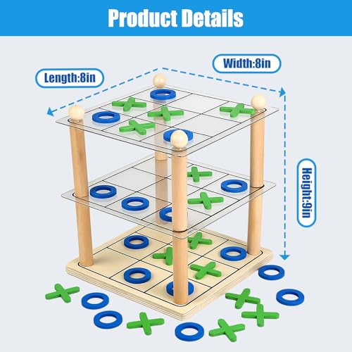 Juego de Mesa 3D Tic Tac Toe de Madera Clásico miniatura 6