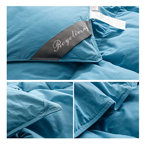 Royoliving Premium Greyduck Feathers Down Comforter Queen Full Size All Season Medium Warmth Turquoise 100% Cotton Cover Down Proof Duvet Insert With Corner Tabs, 50 Oz #TOP3