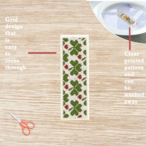 Image of FREEBLOSS 6 Set Cross Stitch Kits - St. Patrick's Day Themed Punch Needle Kit for Beginners - Bookmark Making Gift