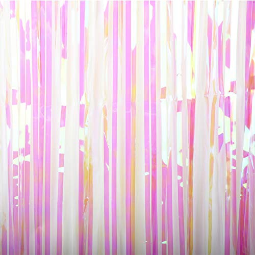 Blukey 4 Packs 3FTx8FT Iridescent Wthie Tinsel Foil Fringe Curtain Metallic Photo Shoots