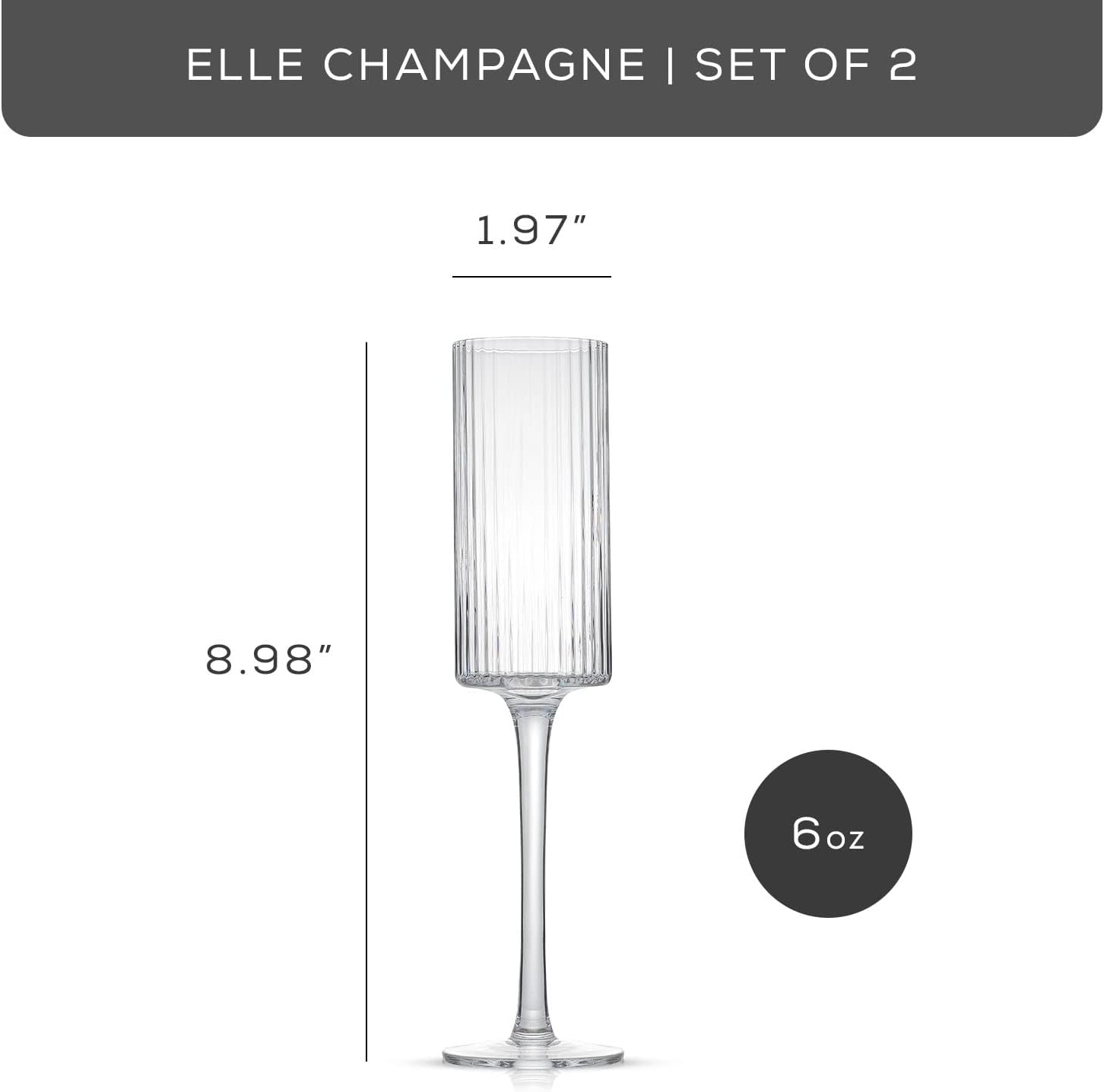 JoyJolt Elle 5.7oz Champagne Glasses, Fluted Glass Flute Set of 2, Vintage Style Unique Drinking Cocktail and Mimosa Glasses, Wedding Champagne Flutes - Image 3
