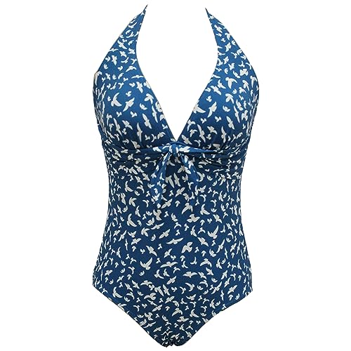 Viloree Traje de Baño Mujer de Una Pieza Volante Cuello en V Ropa de Baño Playa Control del Vientre Monokini Gaviota 3XL