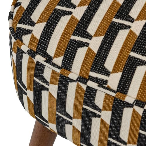 Atmosphera Interior Designer – Chiara Sessel, schwarzer ockerfarbener Chenille-Stoff, Retro-Vintage-Hevea-Holz, halbfeste Armlehnen für Wohnzimmer, Büro, Schlafzimmer