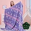 QSTEHEML Purple Unicorns Gifts Toys for Kids GirlsGlow in The Dark Blanket Birthday Christmas Easter Presents Soft Throw for Age 3 12 Years Old Toddler Teens Child Daughter Grandkids 50×60