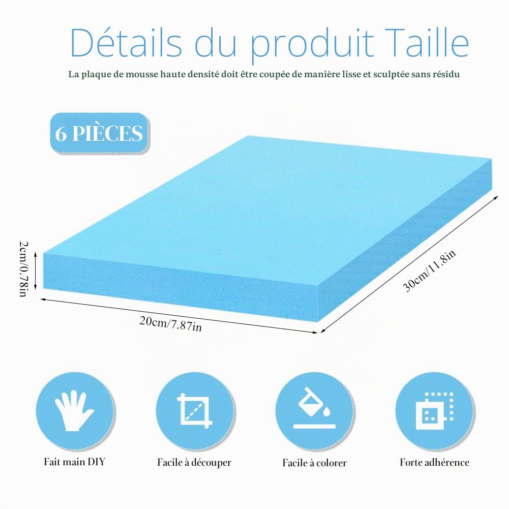 Lot de 6 plaques en mousse rigide faites à la main - Matériau de modèle DIY - Plaque de mousse rigide bleue - Plaque de polystyrène pour modélisation de paysage (20 mm)
