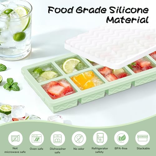 Doasuwish Ice Cube Trays with Lid, 3 Pack 10 Cubes 2 Tbsp. Silicone Ice Cube Trays for Freezer, Perfect for Freezing and Storing Ice Cubes, Chocolates, Sauces, Juices, Fruit Purees and More, BPA Free — view 2