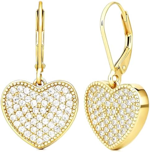KOMORU Moissanite Heart Drop Earrings for Women, Dangle Style Lev...