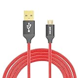 COM-PAD USB auf Micro-USB Daten- Schnell-Lade-Kabel Nylon Premium für Tablet Smartphone 2x0.9m (rot)