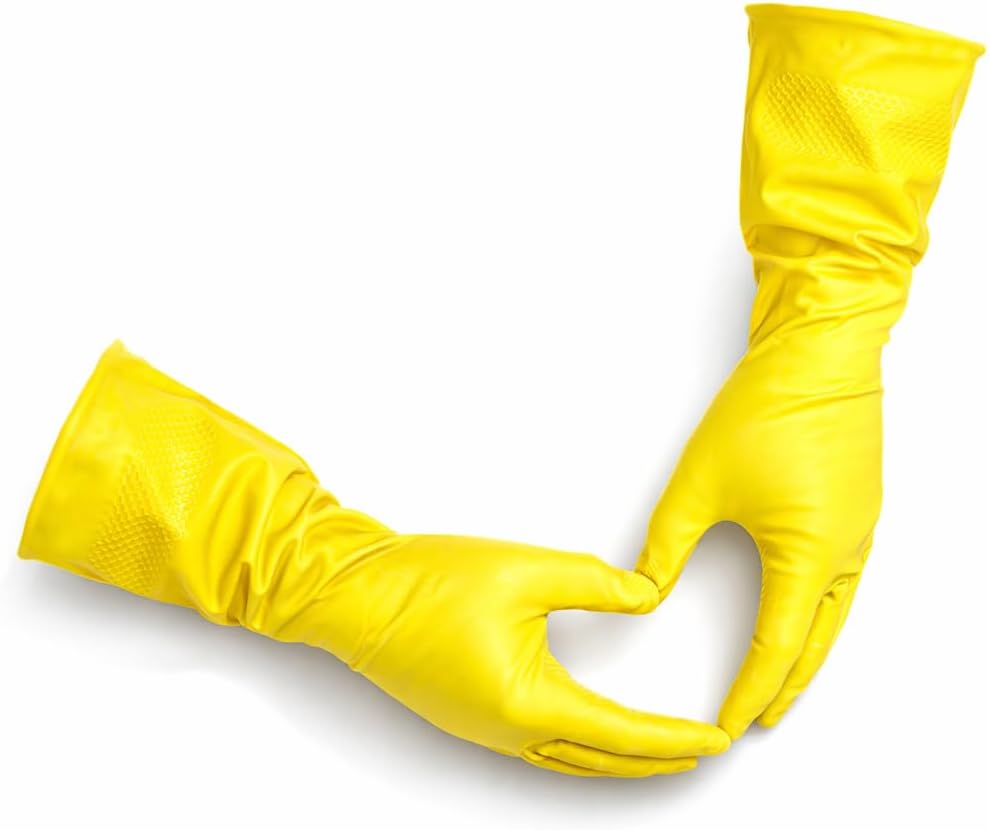 Yellow Household Kitchen Cleaning Dishwashing Reusable Gloves - Medium & Small