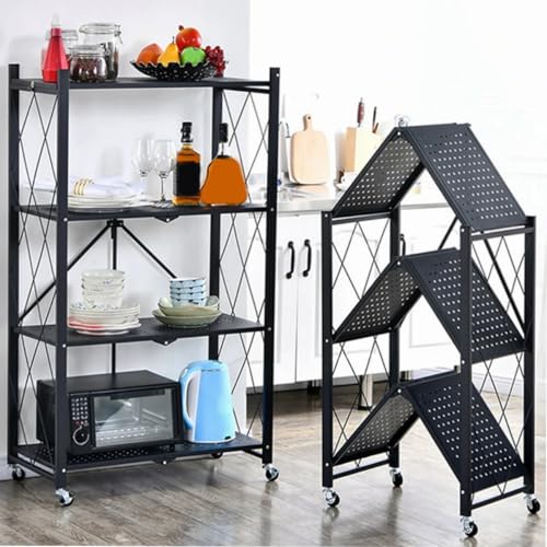 Estante Estilo Industrial Livreiro Com Rodinhas 4 Andares Prateleiras Preto Multiuso 126x38x28 Decor