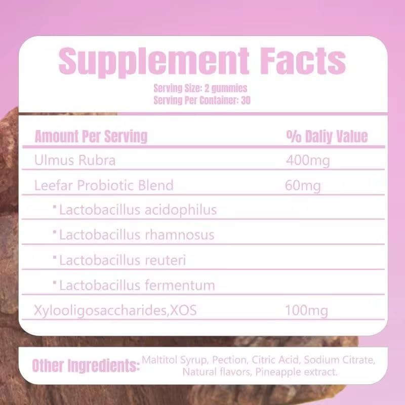 Miniatura 6 de Gomitas probióticas y prebióticas para mujer con olmo resbaladizo para la salud íntima, apoyo para el equilibrio del pH, 60 unidades