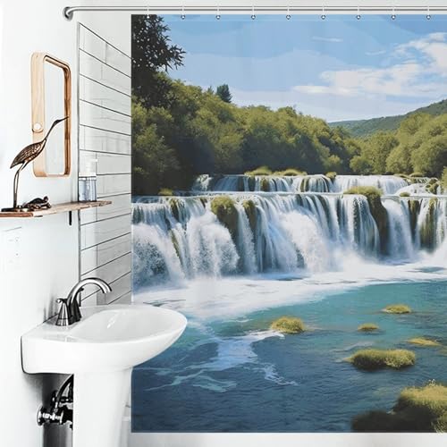 Rideau de douche polyester imprimé cascade rivière Krka 12 crochets - 5