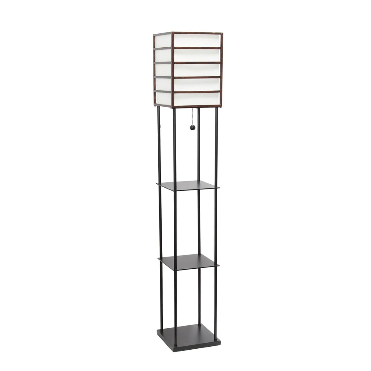 LALIA HOME Metal Etagere Floor Lamp with Linen Shade, Dark Wood, Model