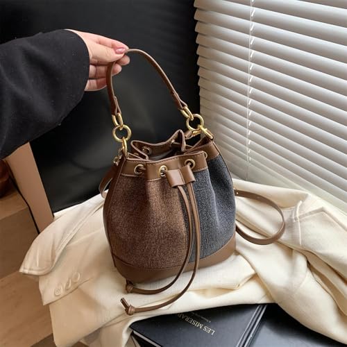 Image of Denim Bucket Bag for Women Handbag Trendy Jean Purse Drawstring Crossbody Shoulder Bag