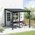 Domi 8' x 8' Lean to Gazebo, Wall Mounted Gazebos Pergola with Built in Drainage System, Galvanized Steel Roof, Hardtop Patio Shelter for Deck, Porch, Backyard and More