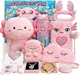 YuLeFang Axolotl Gifts for Girls with Plush Toy/DIY Diamond Water Bottle/Furry Keychain Purse Notebook Pen Eyemask Headband/Stone Bracelet/Necklace/Comb, Birthday Gift for Girl 4 5 6 7 8+ Years Old