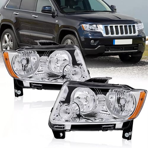 MOSTPLUS Headlight Assembly Compatible for 2011-2013 Jeep Grand Cherokee / 2011-2017 Compass Front Lamp Chrome Housing Clear Lens Amber Corner (set of 2) by MOSTPLUS - Used condition - US$62.20