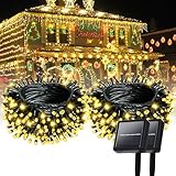 Solar Powered String Lights, 164ft 2 Pack Total 400 Led Solar Christmas Lights Outdoor Waterproof with 8 Modes - Solar Outdoor String Light for Outside Tree Lights for Tree Patio Christmas Warm White