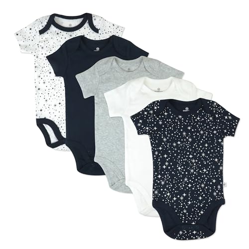 Image of HonestBaby baby-boys 5-pack Short Sleeve Bodysuits One-piece 100% Organic Cotton for Infant Baby Boys
