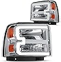 DWVO Headlights Assembly Compatible with 2005 2006 2007 Ford F-250 F-350 F-450 F-550 Super Duty OE Headlamp Chrome Housing Amber Reflector