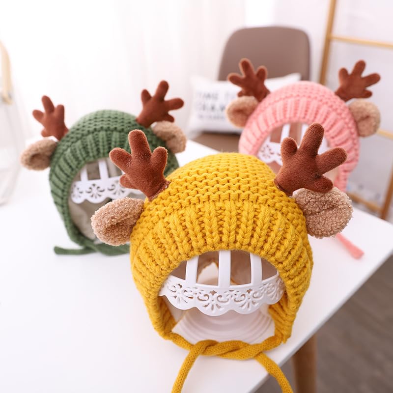 MAAGHI Beanie Knitted Designed Cap (0-24months), One Size I Children Baby Girls Infant Woolen Caps Hat Earmuffs Kids (in, Age, 0, 24 Months, Yellow) 3