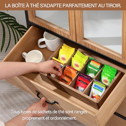 Boîte à thé en bois KIRIGEN compartimentée pour optimiser le stockage des sachets de thé - 5
