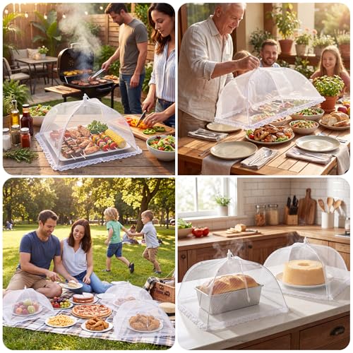 Homealexa 6pcs Cloche Alimentaire Pliable Anti-Mouche Couvercle de Nourriture en Maille Pliant Tente Parapluie Anti-Insectes Anti-moustiques Protection pour Barbecue Pique-Nique Aliments 44x44x30 cm – vue 5