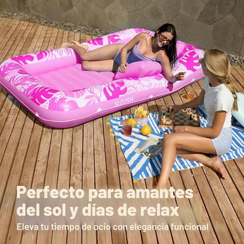 Miniatura 8 de Sloosh Chaise Longue Gonflable Pour Bronzage Xl, 85 X 57 2,1 1,4 M Baignoire De Bronzage Extra Large Pour Adultes, Lit Gonflable, Flotteur De Salon En Radeau