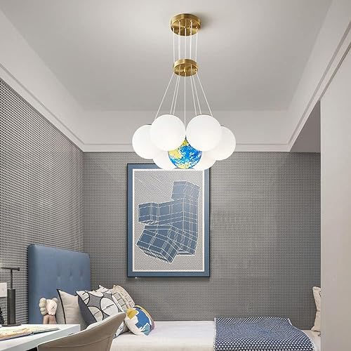 Suspension lune impression 3D et grande boule blanche laiteuse