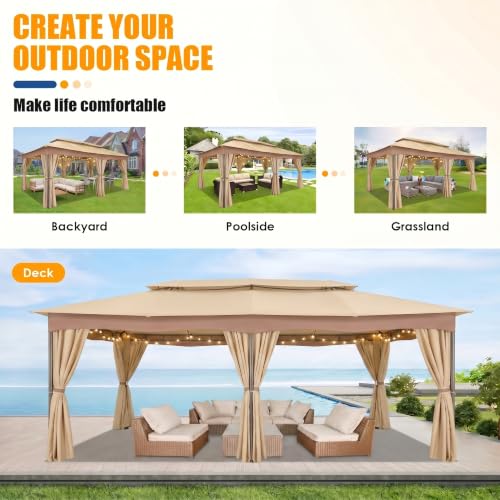 Image of COBIZI 12x20 FT Gazebo Outdoor with Curtains (Khaki)