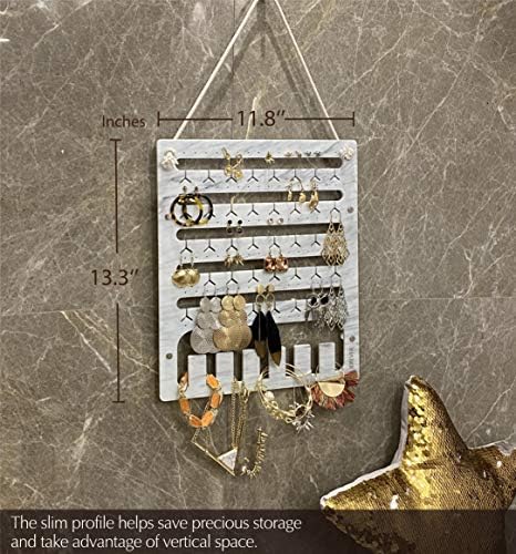 Earring Holder for Wall Hanging Jewelry Organizer Acrylic Display Rack with 96 Holes, 6 Hooks for Necklaces, Bracelets and Other Accessories (Accessories are not included) (Marble Pattern)