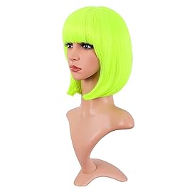 MapofBeauty 12 Inch /30 cm Fashion Lady Short Straight Synthetic Flat Bangs Bob Wig (Neon Yellow)