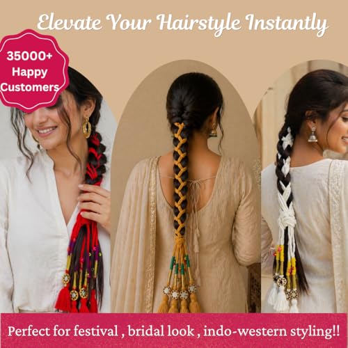 Image of Zippy Flora Handmade Boho Parandi / Paranda Traditional Hair Accessory for Women & Girls | Ethnic Braided Hair Tassels, Choti Hair Extension, Decorative Braid Jewelry for Festive & Wedding Hairstyles (Neelima Mustard)
