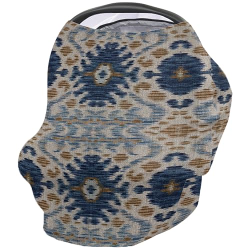 Nursing Cover for Breastfeeding Scarf, Blue Ethnic Flowers Pattern Abstract Baby Car Covers Super Soft Multi Use for Canopy Shopping Cart Cover Blanket Stroller Cover