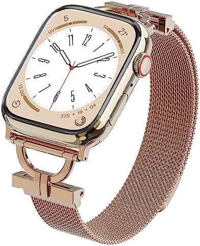 Narrow Mesh Loop Compatible with Apple Watch Band 42mm 44mm 45mm 38mm 40mm 41mm, Slim Stainless Steel Magnetic Clasp Strap for iWatch SE & Series 9 8 7 6 5 4 3 2 1, Women