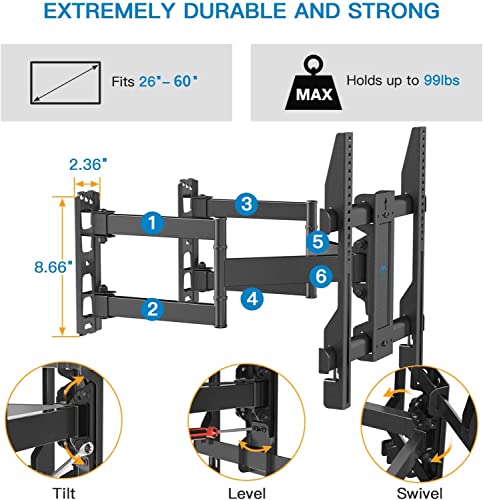 Corner Tv Wall Mount Bracket Tilts, Swivels, Extends, Full Motion Articulating Tv Mount For 26-60 Inch Led, Lcd Flat Curved Screen Tvs, Holds Up To 99 Lbs, Vesa 400X400, Heavy Duty Tv Bracket Pscmf1 #TOP2