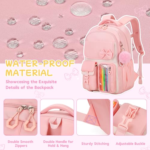 ASKSKY Girls Backpack, School Backpack for Girls, Cute Bow Kids Bookbag for Grils Children Teens for Elementary Middle High School Student, Pink by ASKSKY - Used condition - Image 6