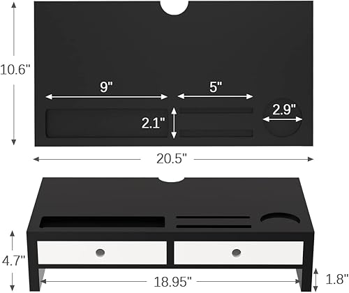 Miniatura 2 de Soporte elevador para monitor con cajón, soporte para laptop blanco y negro, organizador de estante de escritorio de bambú para computadora, TV,