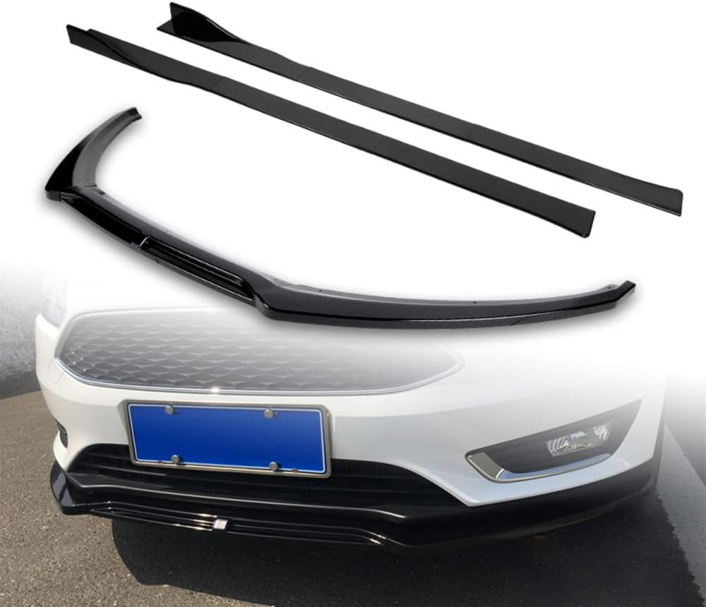 Q1-TECH, 9-Piece Front Bumper Lip & Side Skirt Extensions Diffuser Compatible with 2012 2013 2014 2015 2016 2017 2018 Ford Focus, Front Bumper Lip Spoiler Air Chin Body Splitter ABS (Painted Carbon)