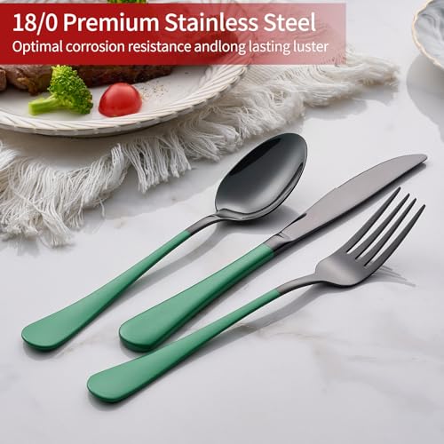 20-Piece-Green-Silverware-Set-180-Stainless-Steel-Black-Silverware-Set-Green-Handle-Cutlery-Black-Set-Service-for-4-Dinner-Knives-Forks-Spoons-Set-Black-Flatware-SetFinish-Dishwasher-Safe 20 Piece Green Silverware Set 180 Stainless Steel Black Silverware Set Green Handle Cutlery Black Set Service for 4 Dinner Knives Forks Spoons Set Black Flatware SetFinish Dishwasher Safe