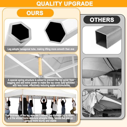 Image of HOTEEL 10x20 Heavy Duty Pop Up Canopy Tent with Sidewalls, Commercial Outdoor Canopy Tents for Parties Event Wedding with Roller Bag, Waterproof & UV 50+, Upgraded Thickened Hexagonal Legs, White