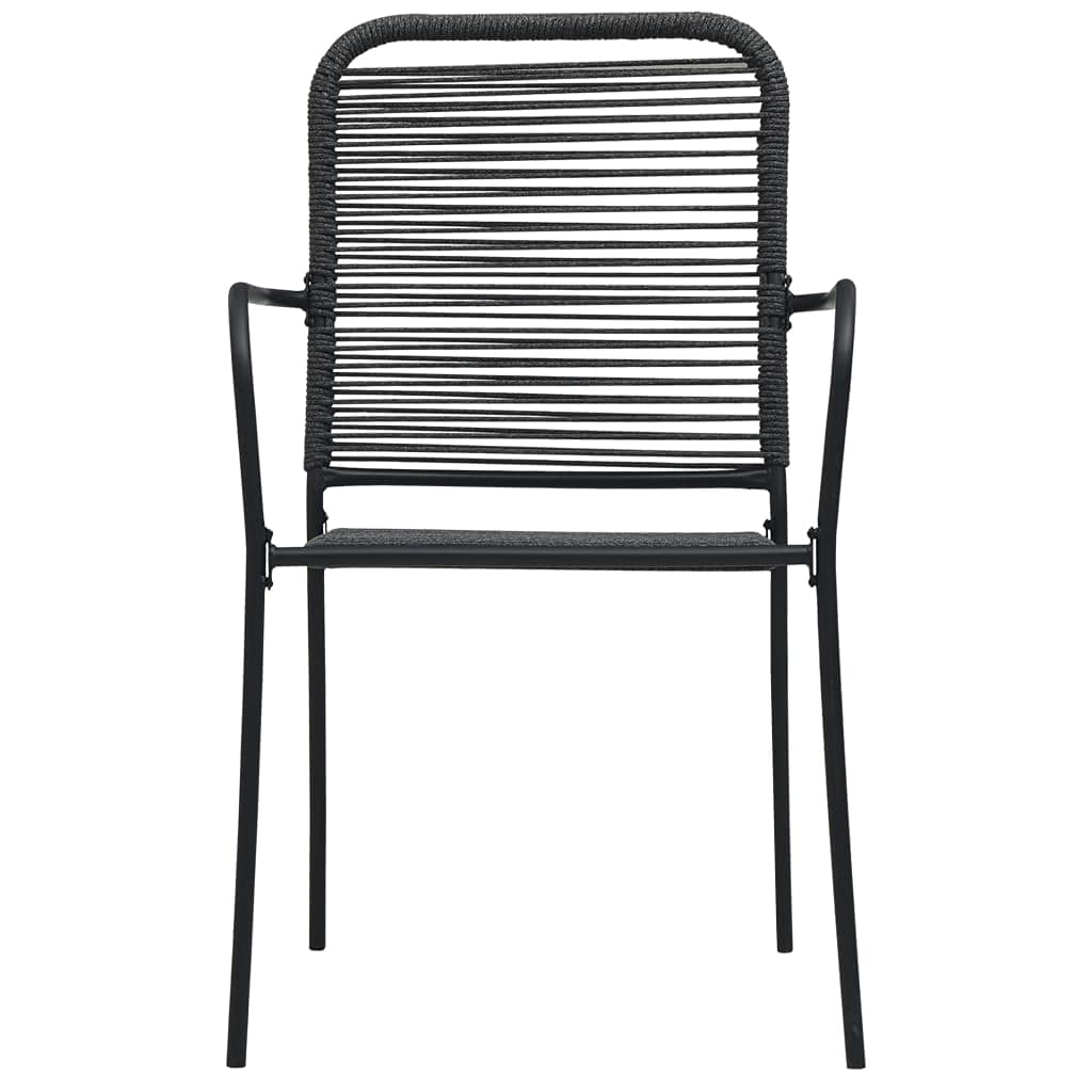 Gartenstühle 2er Set Schwarz Baumwollseil pulv.Stahl 56×53,5×85,5 cm klappbar 110 kg Garten Balkon Terrasse