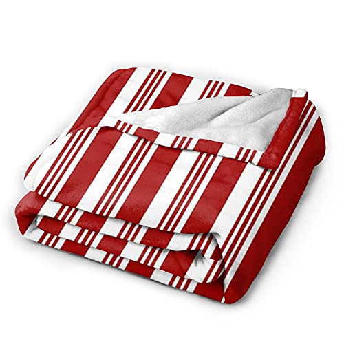 Haveia Throw Blanket For Bed,Abstract Red And White Striped Candy Cane Pattern Christmas,Microfiber All Season Bed Couch Quilt,50" X 60" #TOP1