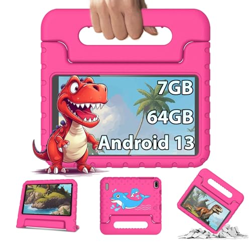 fezawio Tableta Infantil 7 Pulgadas, Tableta Android 13, 4 núcleos, 7gb Ram 64GB ROM (TF...