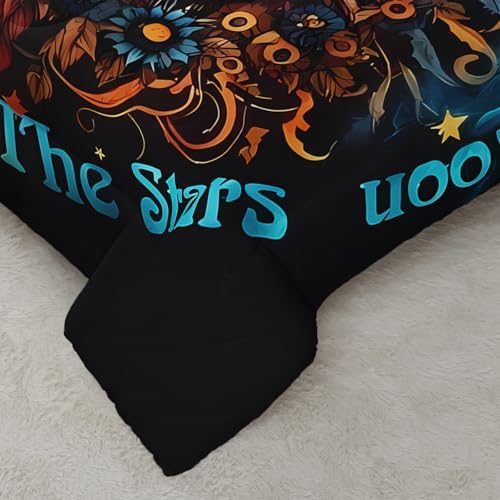 Image of AILONEN Sun Moon Comforter Set Queen Size, Boho Style Bedding Set for Kids Girls Boys,Bohemian Sunflowers and Stars Bed in a Bag,3 Pieces, 1 Quilt and 2 Pillowcases