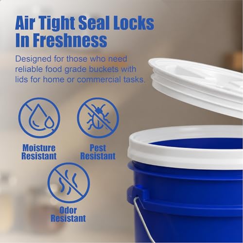 Image of ePackageSupply 5 Gallon Bucket - Food Grade w /Lid BPA-Free, Blue /White, 3 | Airtight Gamma Seal Screw-On Lid, Heavy-Duty 90 Mil HDPE Plastic, Food Safe and Durable Container, Bulk Storage, Made in USA