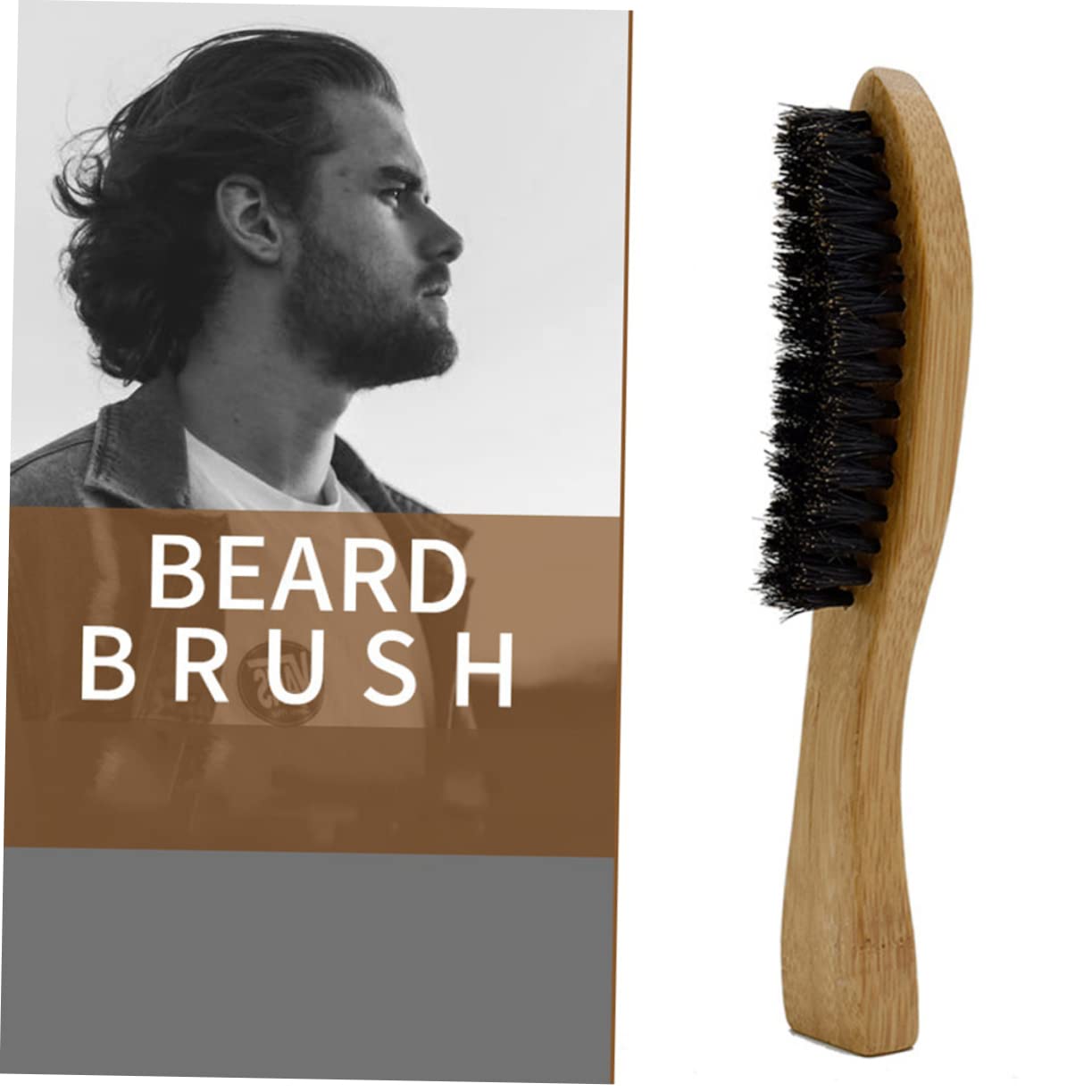 Outanaya 2pcs Long Handle Cordless Beard Brush Wooden Handle Beard Care Accessory Mustache Brush Practical