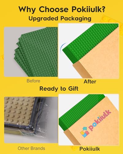 Image of Pokiiulk Classic Baseplates Building Plates-Pack of 10 Large 10 inch x 10 inch Building Bricks,Compatible with All Major Brands,Perfect STEM Gift for Builders Age 3+ (Green)